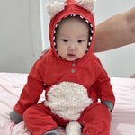 Noubeau Newborn Baby Girl Boy Halloween Cosplay Cartoon Clothes Fox Coat Fur Bodysuit Jumpsuit Hooded Playsuit Romper