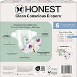 The Honest Company Clean Conscious Diapers for Delicate Skin | Up to 100% Leakproof | Hypoallergenic, Fragrance Free | Winter '25 Limited Edition Prints | Club Box, Size 5 (27+ lbs), 44 Count