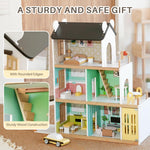 Luxury Wooden Dollhouse with Light-Designed, Modern Dollhouse with 20 Pieces of Furniture and Spiral Staircase, Ideal Gift for for Kids Ages 3+