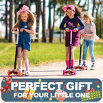 3-Wheel Kick Scooter for Kids Ages 3-8 Lean-to-Steer Toddler Scooter with Extra Wide Light Up Wheels, 4 Adjustable Heights, Foldable Scooters for Boys & Girls, Max Weight 110lbs (Pink)