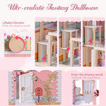 ROBUD Wooden Dollhouse, Doll House Playset with 24-pcs Exquisite Accessories, Working Elevator, Gift for Ages 3+