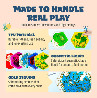 Jumble Comb Hexagon Liquid Motion Sensory Fidget Toys for Kids & Toddlers – Autism Sensory, ADHD Fidgeting, Stress, Focus & Visual Stimulation – Colorful Squishy Toys for Ages 3-8, Classroom & Travel