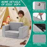 Zorvoxz Kids Couch, 2-in-1 Toddler Chair Comfy 1-3 Years Old, Convertible Kids Chair, Toddler Couch Sofa, Kid Sofa to Lounge Bed for Boys and Girls Gifts, Kids Recliner, Grey