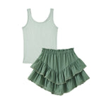 PATPAT Girls Skirt Sets Size 9-10, Green Crop Tank Tops + Pleated Skirts with Built in Shorts 2 Piece Outfits, Tween Girls Trendy Clothes Y2K Outfits Streetwear