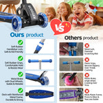 Kick Scooter for Kids 3-7 Age - Three Wheel Light Up Scooters, Lean to Steer,Foldable,Stable Dual Rear Wheels, Adjustable Height, for 3-5,5-7 Year Old Girls Boys Up to 120 Lbs