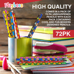 Playbees Emoticon No 2 Pencils for Kids - 72 Pack Bulk Kids Pencils #2 with Erasers - Assorted Smiley Birthday Party Favors, Classroom Prizes, Goody Bag Stuffers, Teacher's Educational Supplies