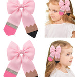 doboi Hair Bows for Girls 2PCS Back to School Pencil Hair Bow 3.3 In Glitter Hair Bows with Alligator Clips Handmade Hair Accessories for Girls Babies Toddlers Teens Teacher (PINK)