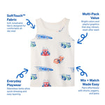 Garanimals Baby & Toddler Boy Car Tank Tees - Kid's Sleeveless Tank Top - Size 6-9 Months - Light Grey, White, Blue, Bright Red - 5 Pack