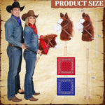 Poen 2 Sets Stick Horse with Red and Blue Bandana, Brown Horse on a Stick with Sound 27.6" Toys for Western Cowboy Theme Party Pretend Games