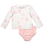 Gerber Baby Girls Baby Toddler Long Sleeved Rashguard Swim Bathing Suit Set Pink Shells 0-3 Months