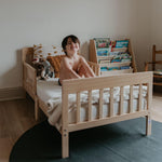 Dream On Me Finn Toddler Bed in Vintage White Oak, Greenguard Gold and JPMA Certified, Non-Toxic Finish, Made of Sustainable New Zealand Pinewood, Low-to-Floor Design with Safety Guard Rails