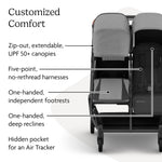 UPPAbaby Minu Duo Side-by-Side Double Stroller - Lightweight + Compact Design for Travel - Easy Fold- From Birth to Toddler - Independent Recline -Greyson(Charcoal Mélange/Carbon Frame/Saddle Leather)