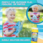 Handheld Shark Bubble Blower with Music – Squeeze-Activated Bubble Maker for Kids, 4oz Non-Toxic Solution Included, Fun for Outdoor Play, Pool Parties, Birthdays, Beach Days, Summer Fun, Ages 3+
