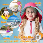 Aenmt Kids Sun Hats UPF 50+ Sun Protection Hat for Kids with Neck Flap Adjustable Large Brim Beach Fishing Hat for Age 3-12 Red