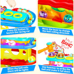 Funwee 2-in-1 Ball & Racing Car Ramp Toy for Toddlers, Race Track Hammer Rolling Lights Ball Drop, Interactive Montessori Learning Game Birthday Gift Idea for Kids 2 3 4 5+Year Old Girl Boy(Yellow)