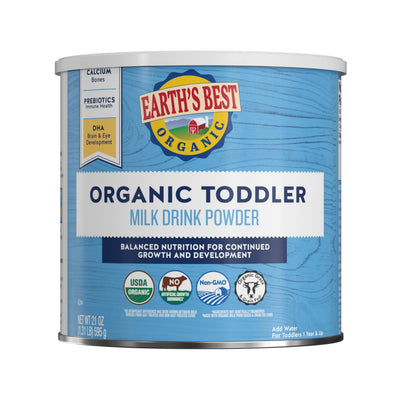 Earth's Best Organic Toddler Milk Drink Powder can on a white background