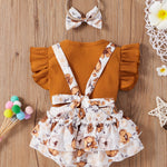 Fanvereka Newborn Infant Baby Girl Summer Outfits Romper Dress Flower Toddler Girls Tops Suspender Shorts + Headband Set (Coffee, 3-6 Months)