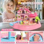 Magnetic Doll House Playset for 2-4 Girls Gifts, Princess Dollhouse with Music, Light, 4 Toy Figures, Girl Toys for 3-5 Years Old, Christmas Birthday Gifts for Kids Age 3 4 5 6 Years Old Girls
