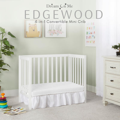 Dream On Me Edgewood 4-in-1 Convertible Mini Baby Crib in White GreenGuard Gold & JPMA, Non-Toxic, Compact 40×25×33″ Design, Converts to Mini Daybed & Twin Bed (Rails to Buy) 1″ Mattress Pad