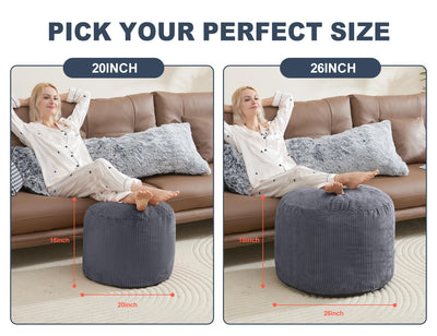 WSOFRLAC Pouf Ottoman Foot Stools Ottoman with Foam Small Corduroy Ottomans for Living Room Ottomans Pouf 20x15 Floor Poufs Foot Rest for Office Chair Dark Grey Foot Stool Small