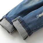 KIDSCOOL SPACE Baby Girl Boy Jean,D Ring Elastic Band Inside Ripped Denim Pants,Blue,7-8 Years