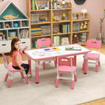 Costzon Kids Table and 4 Chair Set, Height Adjustable Toddler Desk and Chairs with Graffiti Desktop, Non-Slip Legs, Children Art Study Multi-Activity Table Set for Home, Daycare, School (Pink)