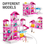 TEMI Villa Toy for 3 4 5 6 Year Old Girls - 4 Storeys 10 Rooms Villa Playset with 2 Doll Toy Figures, Accessories and Furniture, Toddler Home Pretend Kits Gifts for Kids Ages 3 Toys