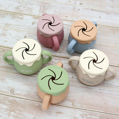 teensy peepsy Honey Pot 2-in-1 Silicone Training Cup 8.5oz, Unisex Baby Sippy Cup with Straw & Snack Cup for 6 months+ Break Resistant Straw Cup, Toddler Smoothie (Sandy Beige)