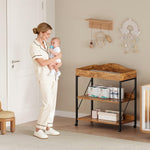 Yetom Baby Changing Table, Diaper Changing Station with Pad and Wheels, Two-Tier Open Storage Shelves, Waterproof Diaper pad & Safety Strap,Compact Baby Furniture for Nursery, Rustic Brown