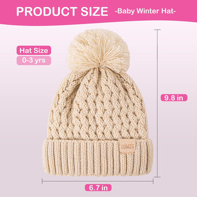 Baby Beanie Hats with 2-Pack,Warm Winter Hats for Boys and Girls,Infant Fleece Lined Toddler Baby Hats for 0-36 Month