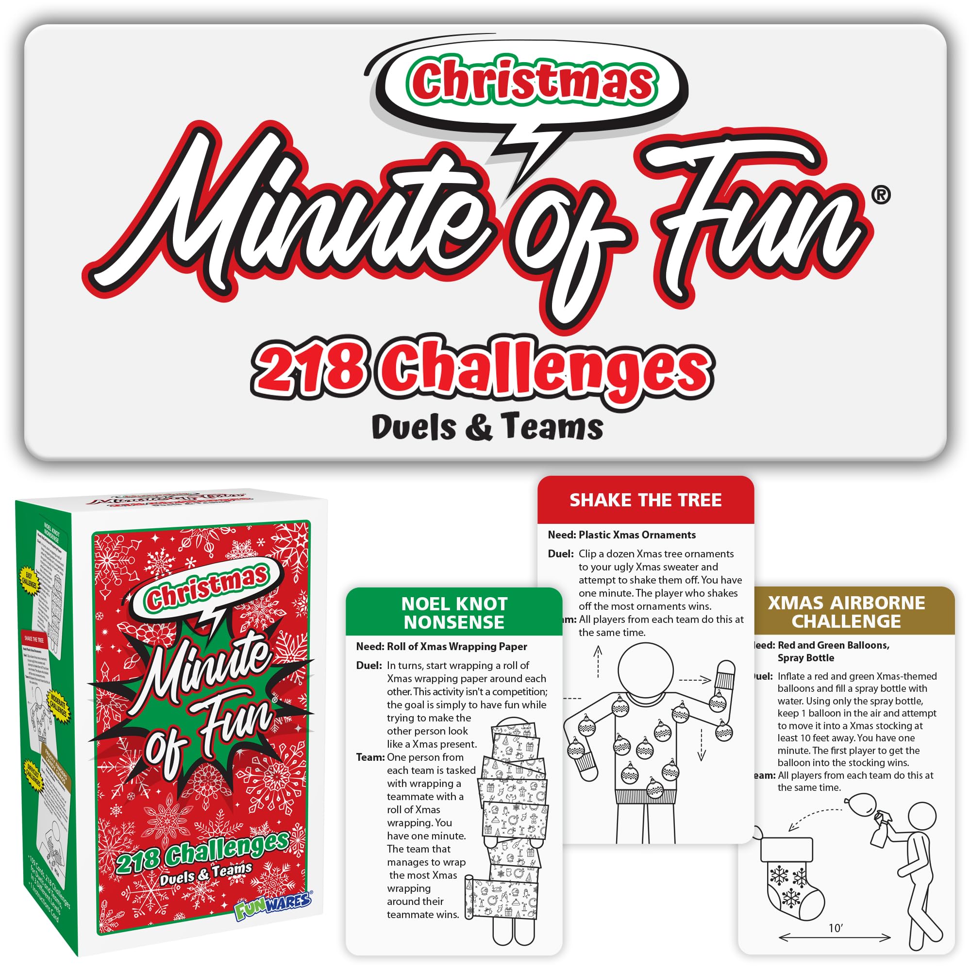 Funwares Minute of Fun Game - Minute to Win It Games for Kids, Adults, Teens, Families, Game Night, Gift for Home, Birthdays, or Travel. 2-12 Players! Outdoor - 272 Challenges