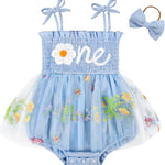 HONGTEYA Baby Girl 1st Birthday Outfit Girl First Birthday Clothes One Year Old Gifts Lace Romper Tulle Summer Newborn Dress