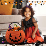 Halloween Pumpkin Basket, Fall Baskets Cute Candy Cotton Rope Boo Bucket for Kids Trick or Treat Halloween Basket for Gift, Orange