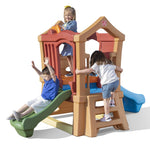 Step2 Play Up Double Slide Climber, Kids Outdoor Playset, Backyard Playground Set, 2 Slides, Elevated Playhouse, Outside Jungle Gym, For Toddlers 2-6 Years Old