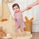 Fernvia Toddler Baby Girl Summer Clothes Sleeveless Ribbed Knitted Jumpsuit Shorts Overalls Baby One Piece Outfit (A Pink, 12-18 Months)