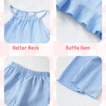 Toddler Clothes 2t 3t Girl Summer Clothes Kids Cute Blue Halter Crop Tops High Waist Pants Toddler Girl Summer Outfits Children Matching Clothing Set