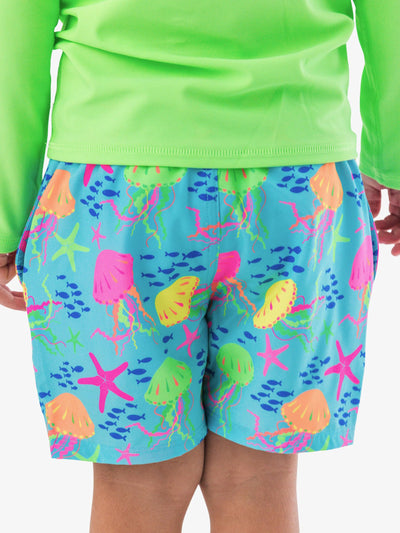 RUGGEDBUTTS Boys UPF50+ Stretch Neon Swim Trunks - Neon Jelly Time, 3-6m