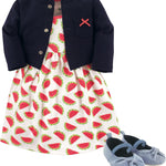 Hudson Baby baby-girls Cotton Dress, Cardigan and Shoe Set