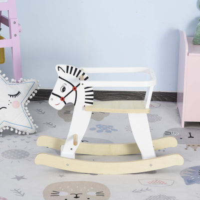Qaba Wooden Rocking Horse Toddler Baby Ride-on Toys for Kids 1-3 Years with Classic Design & Wood Safety Bar, White