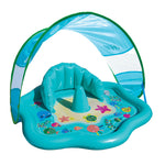 SwimSchool Baby Splash Play Mat with Adjustable Canopy – Inflatable Play Pool for Babies & Infants with Backrest – Includes Baby Water Toy Rings