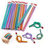 Qyyiguf 40 Pcs 7 Inch Flexible Pencils,Soft Novelty Pencil,Multi Colored Striped Soft Pencil with Eraser for Kids Gift