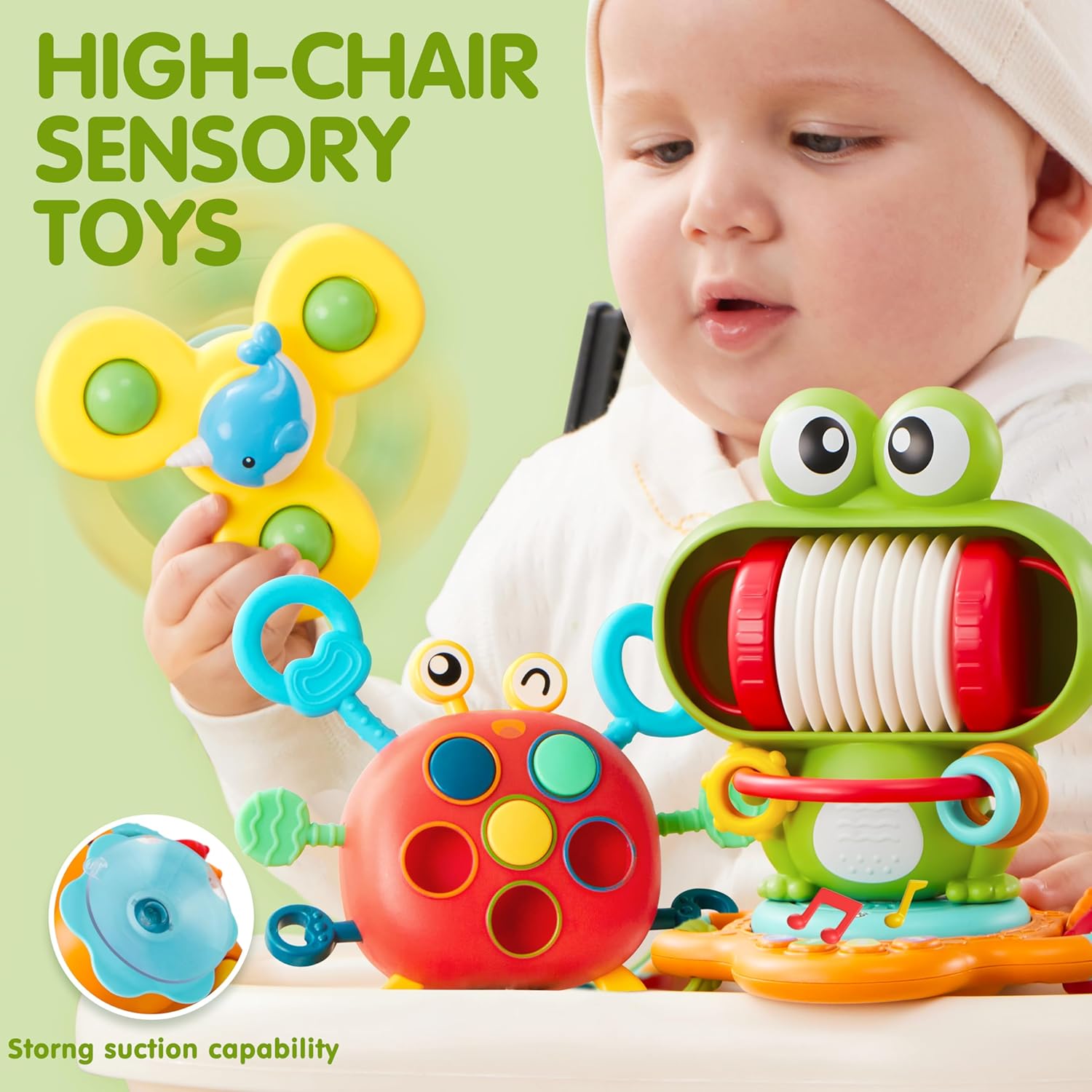 Musical Baby Toys - Suction Cups High Chair Toys - Spinner Teether Toy - Keep Infant Toys from Falling - Montessori Sensory Toys for Toddlers - Christmas Birthday Gifts Toys for Baby 18 Months