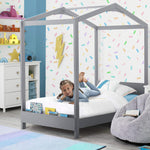 Delta Children Poppy House Wood Twin Bed, Platform Bed - No Box Spring Needed, Grey