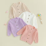 Newborn Baby Girls Knit Cardigans Long Sleeve Crewneck Hollow Knit Thin Sweater Toddler Button Tops Coat Outwear (Purple Cardigan, 12-18 Months)