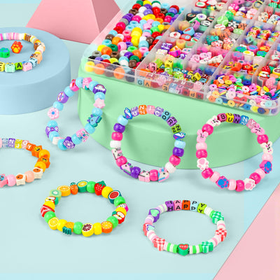 Gionlion 1200 Pcs Polymer Clay Beads Bracelet Making Kit Easter Basket Stuffers, 25 Style Animal Fruit Flower Butterfly Bunny Pony Letter Beads Charms for Jewelry Making, DIY Art and Crafts Toys Gifts