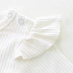 FITFIFTH POD Baby Ruffle Top Newborn Bodysuit Short Sleeve Baby White Girl 100% Organic Cotton Breathable Solid white 0~3Months