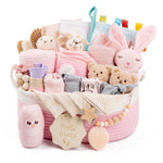 30 Piece Baby Gift Basket – Luxury Curated Baby Girl Gift Basket for Newborn, Premium All-in-One Baby Shower Gift Set, Essentials with Keepsakes for First Visit（Pink）