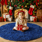 Navy Blue Round Rug 4Ft for Boys Room Bedroom, Washable Circle Area Rugs for Kids Room, Living Room Decor Aesthetic, Fluffy Shag Fur Throw Royal Dark Blue Carpet for Preppy Dorm Playroom Baby Nursery