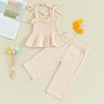 VISGOGO Infant Baby Toddler Girls Clothes Solid Color Sleeveless Camisole Linen Pants Set Baby Summer Outfits (Apricot, 12-18 Months)