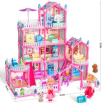 TASTIEN Doll House, 4-Story Dollhouse with Glow in The Dark, Girl Toys Doll House Playset with 2 Dolls, 12 Play Areas, Furniture & Accessories, Princess Gift Toys for Girls Ages 3 4 5 6 7 8 9+, Pink